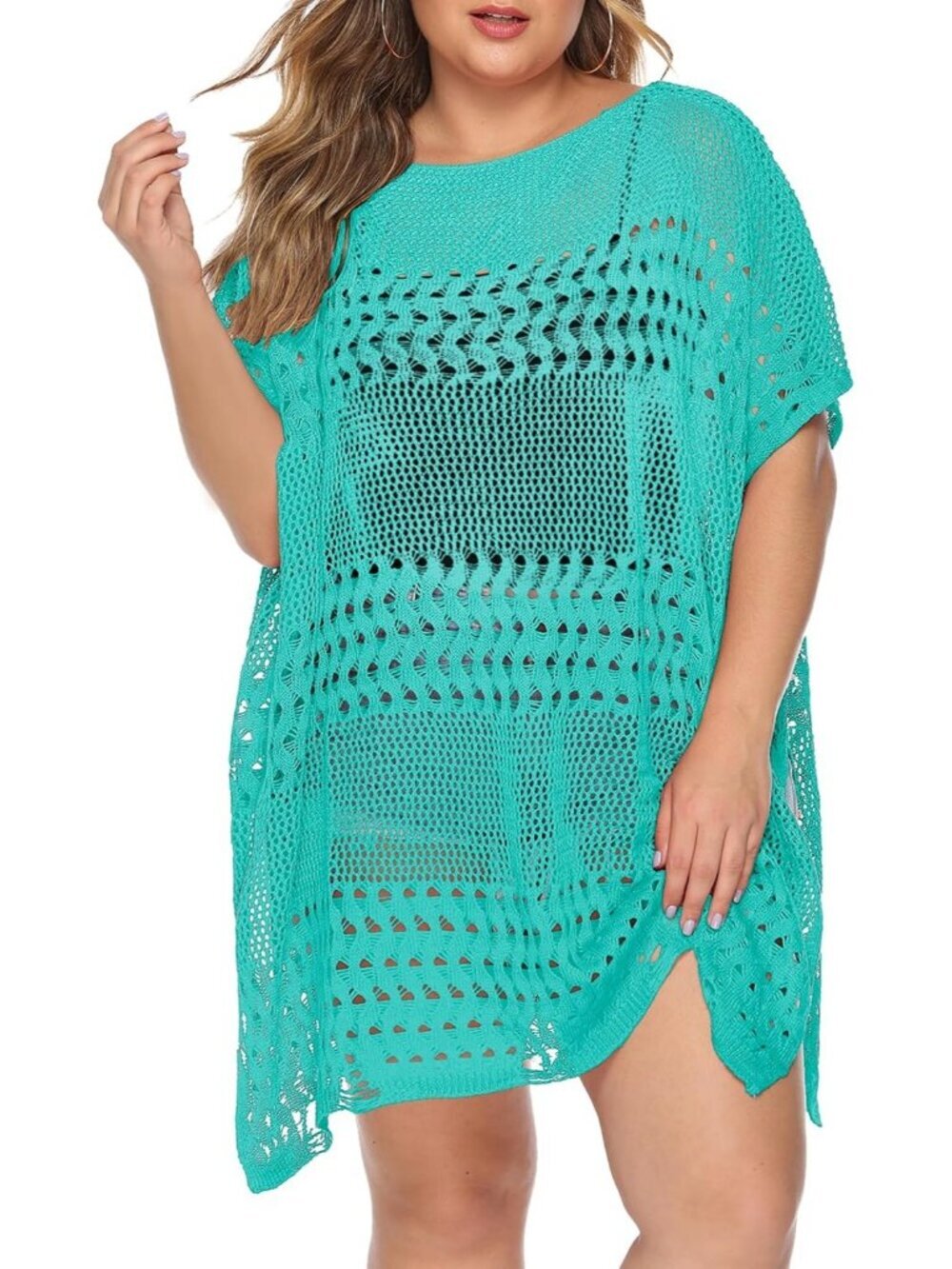 Women's Hollow Sapphire Polyester One Size Crochet Summer Swimsuit Coverup Dress